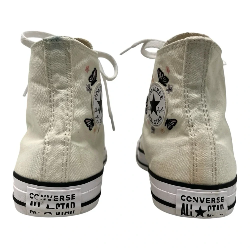 Converse Kids High Top Boots in Cream with Black and Pink Butterfly Embroidery